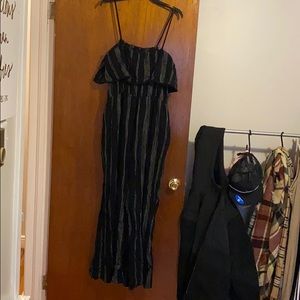 Black Pinstripe Romper Pantsuit